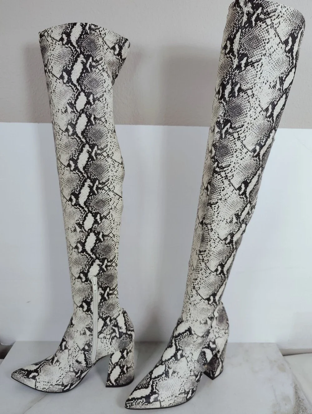 Steve Madden Jacoby Thigh High Snake Print OTK Pointed Toe Boots, Sz 7